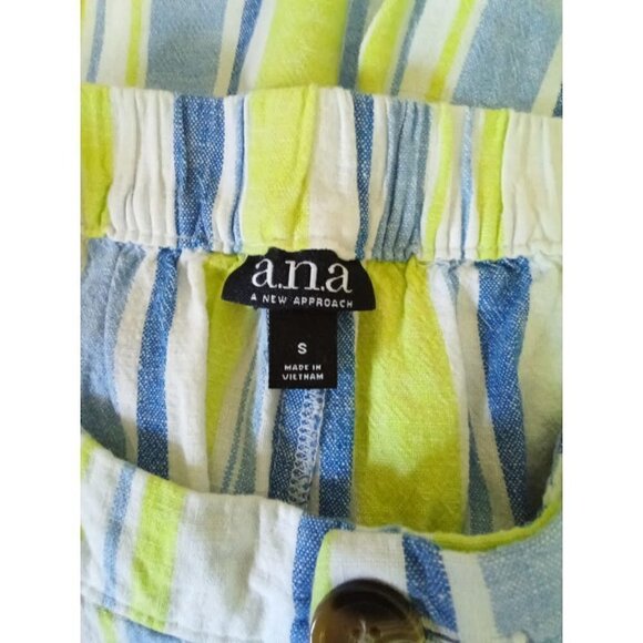 A.N.A Green & Blue Striped Linen Blend High Waist Crop Culottes Pants Sz S - Picture 4 of 5